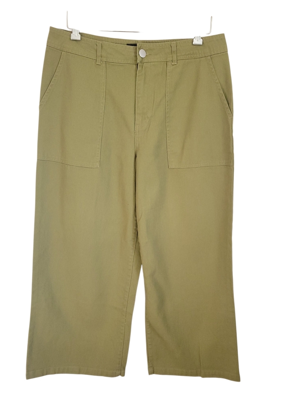 Who What Wear Olive Green Wide Leg Crop Cotton Pants Womens 14 Utility Pockets - Picture 4 of 8